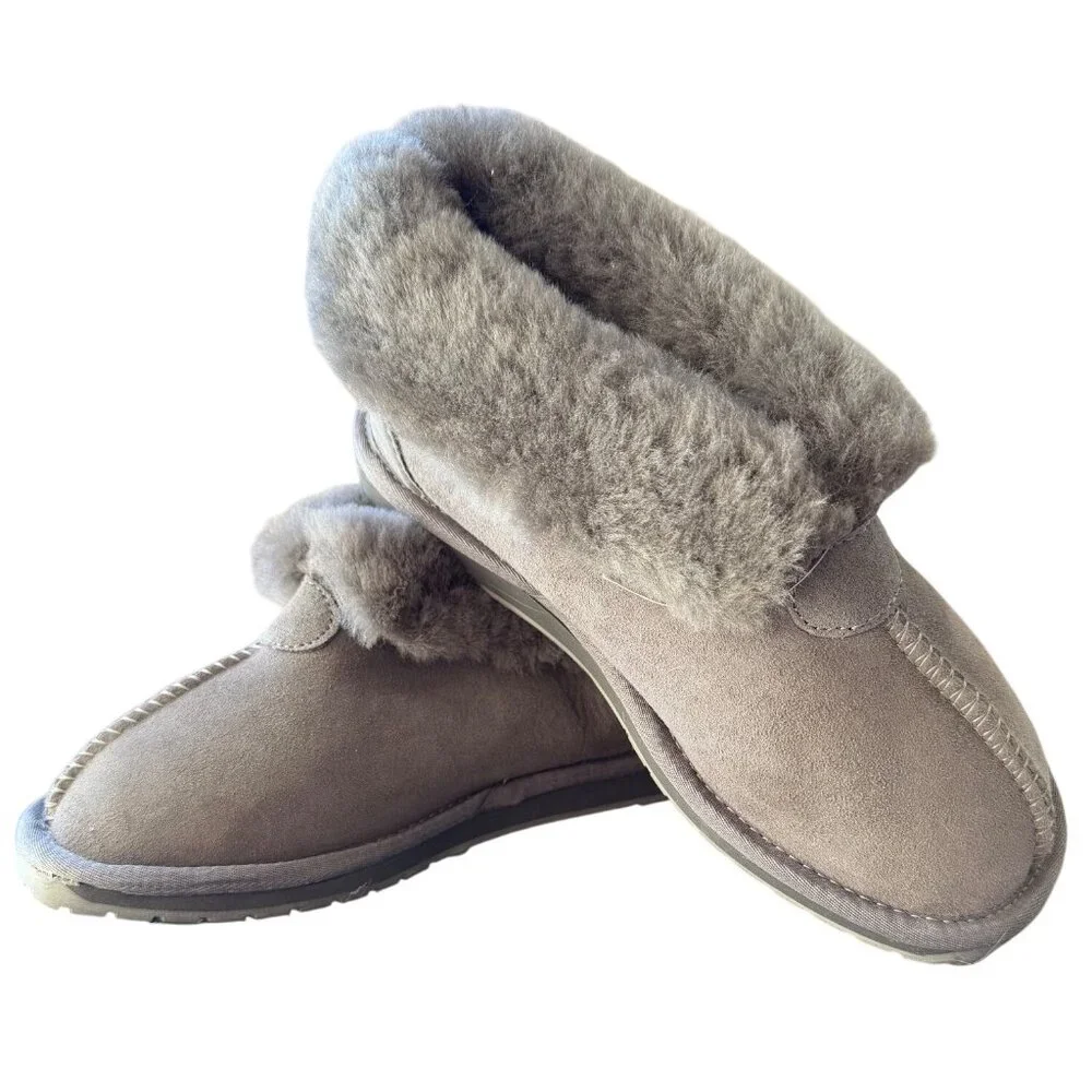 EMU Australia Sheepskin Fold-Cuff Ankle Boot Slippers Grey Suede Shearling 7 New